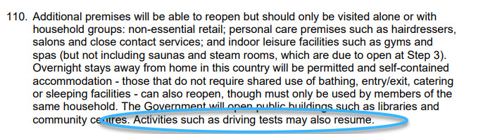 When will driving tests start again in the UK ?
