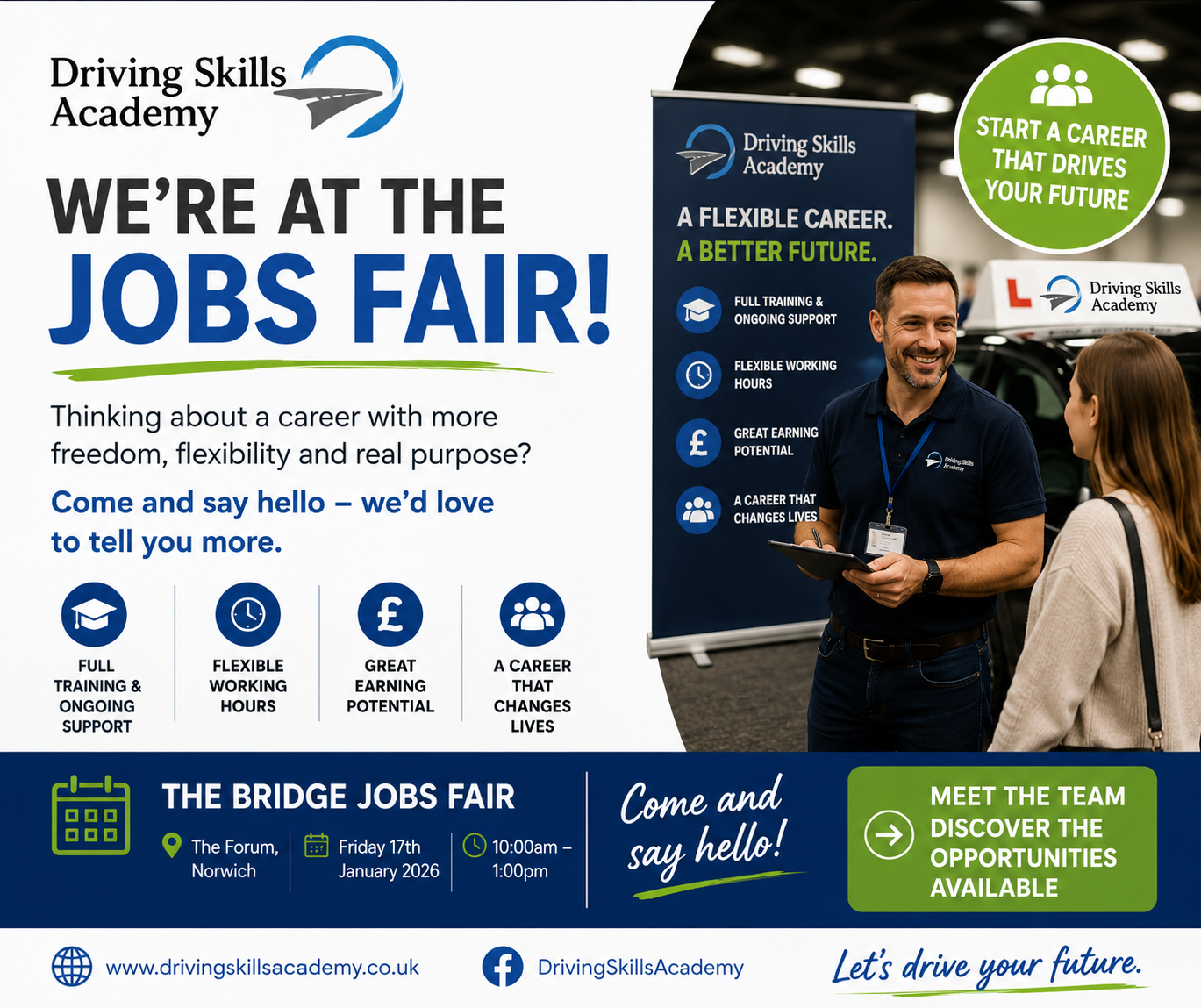 Driving Skills Academy jobs fair and event artwork